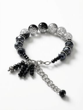 Black Swarovski Beaded Charm Bracelet